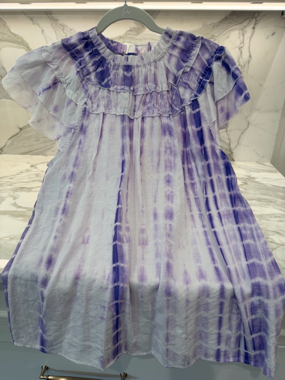 BiBi Lavender Tie-Dye Ruffle Flutter Sleeve Top